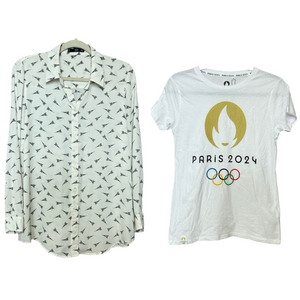 Womens Eiffel Tower Novelty Print Blouse & Paris Olympics Graphic T-Shirt Bundle